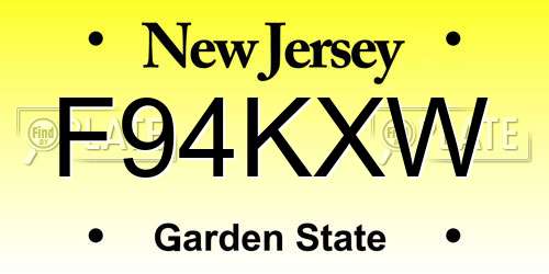 F94KXW New Jersey License Plate