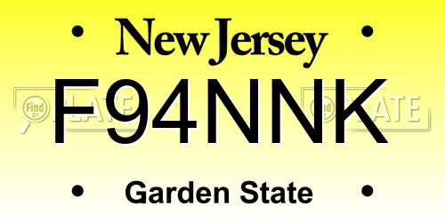 F94NNK New Jersey License Plate