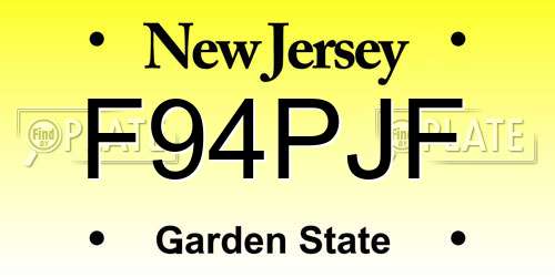 F94PJF New Jersey License Plate
