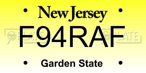 F94RAF New Jersey License Plate
