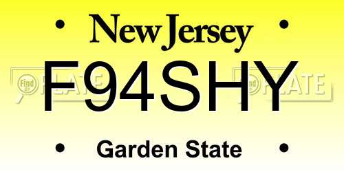 F94SHY New Jersey License Plate