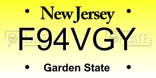 F94VGY New Jersey License Plate