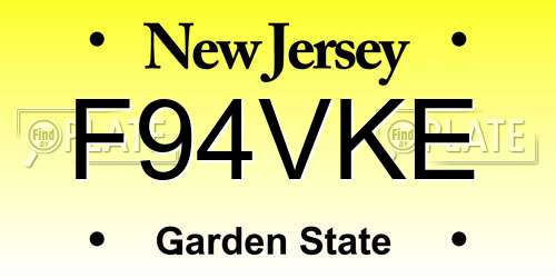 F94VKE New Jersey License Plate