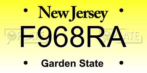 F968RA New Jersey License Plate