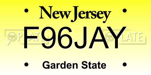 F96JAY New Jersey License Plate