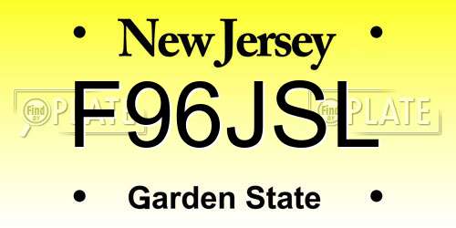 F96JSL New Jersey License Plate