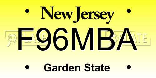 F96MBA New Jersey License Plate