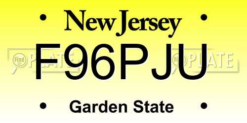 F96PJU New Jersey License Plate