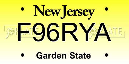 F96RYA New Jersey License Plate