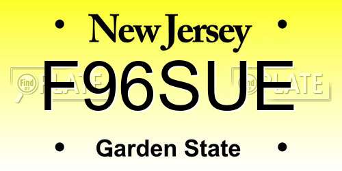 F96SUE New Jersey License Plate