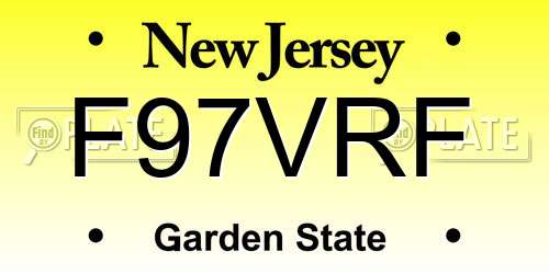 F97VRF New Jersey License Plate