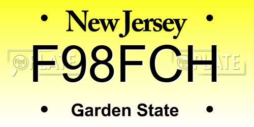 F98FCH New Jersey License Plate