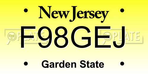 F98GEJ New Jersey License Plate