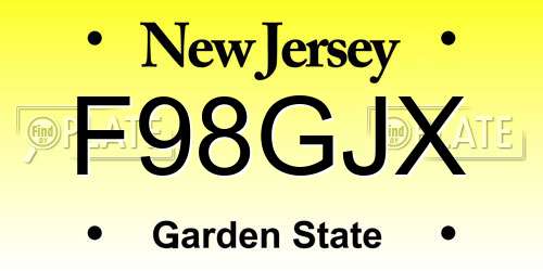 F98GJX New Jersey License Plate