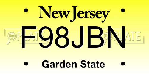 F98JBN New Jersey License Plate