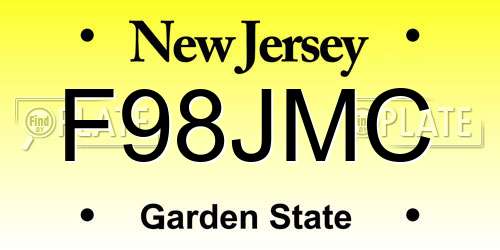 F98JMC New Jersey License Plate