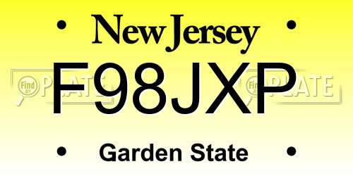 F98JXP New Jersey License Plate