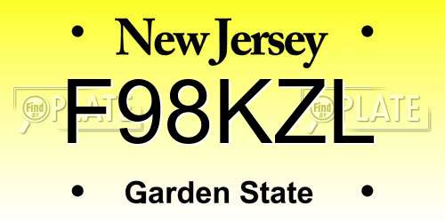 F98KZL New Jersey License Plate