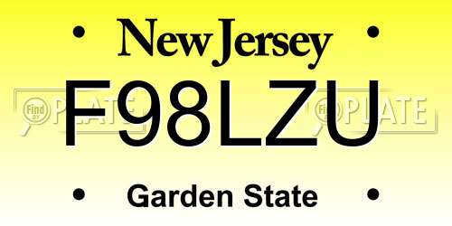 F98LZU New Jersey License Plate