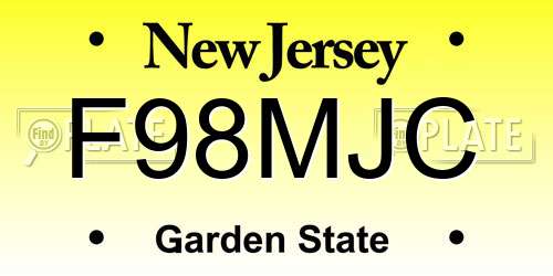 F98MJC New Jersey License Plate
