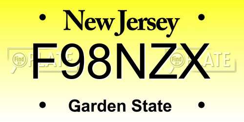 F98NZX New Jersey License Plate