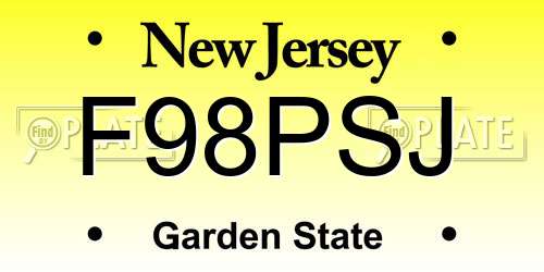 F98PSJ New Jersey License Plate