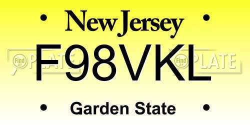 F98VKL New Jersey License Plate