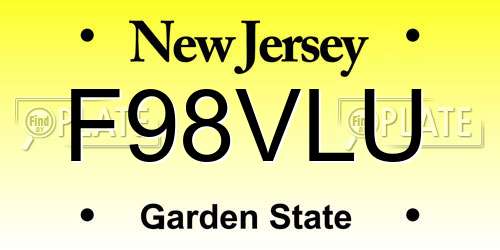 F98VLU New Jersey License Plate