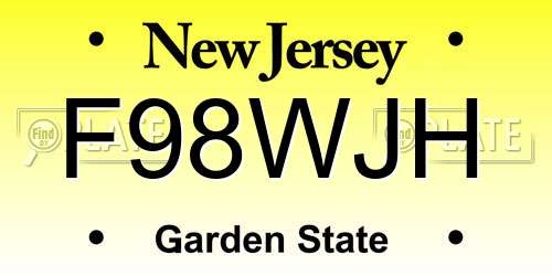 F98WJH New Jersey License Plate