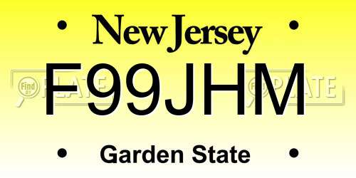 F99JHM New Jersey License Plate