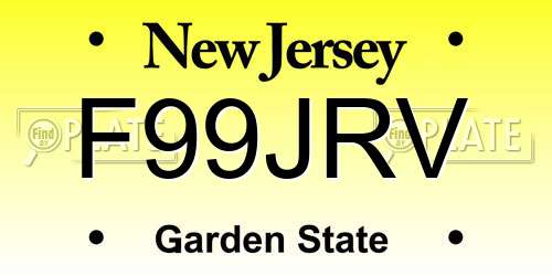 F99JRV New Jersey License Plate