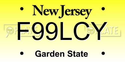 F99LCY New Jersey License Plate
