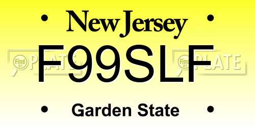 F99SLF New Jersey License Plate