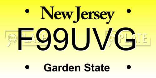 F99UVG New Jersey License Plate