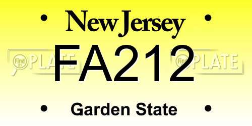 FA212 New Jersey License Plate
