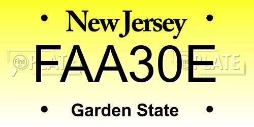FAA30E New Jersey License Plate