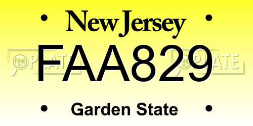 FAA829 New Jersey License Plate