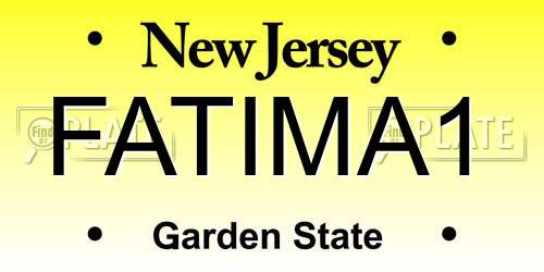 FATIMA1 New Jersey License Plate
