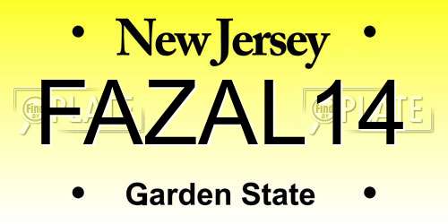 FAZAL14 New Jersey License Plate