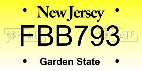 FBB793 New Jersey License Plate