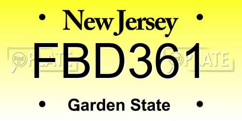 FBD361 New Jersey License Plate