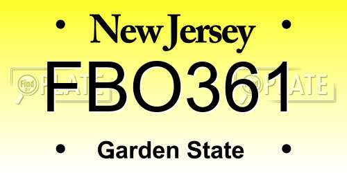 FBO361 New Jersey License Plate