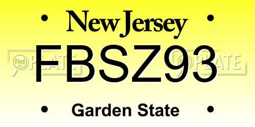 FBSZ93 New Jersey License Plate