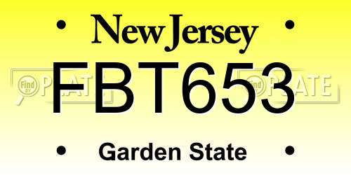FBT653 New Jersey License Plate