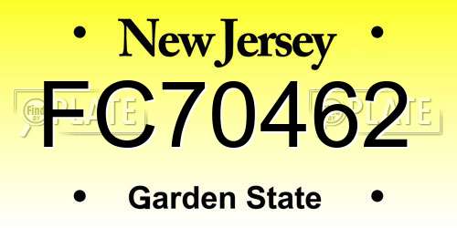 FC70462 New Jersey License Plate