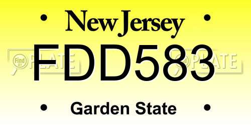 FDD583 New Jersey License Plate