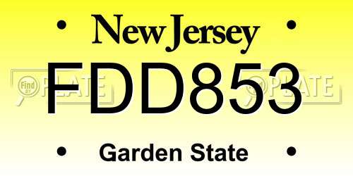 FDD853 New Jersey License Plate