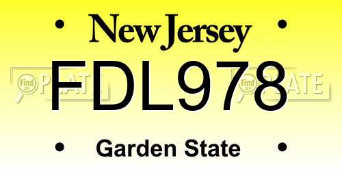 FDL978 New Jersey License Plate