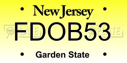 FDOB53 New Jersey License Plate
