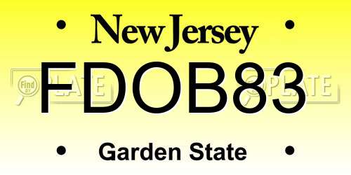FDOB83 New Jersey License Plate